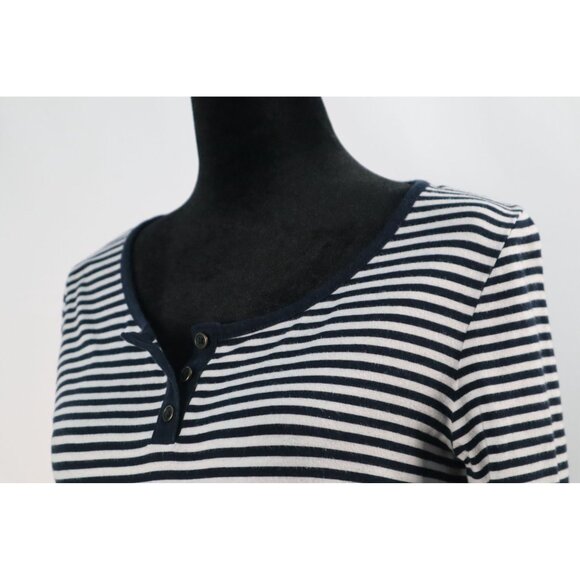 Jones New York Sport Black & White Striped Button‎ Henley Shirt Small - Picture 3 of 10